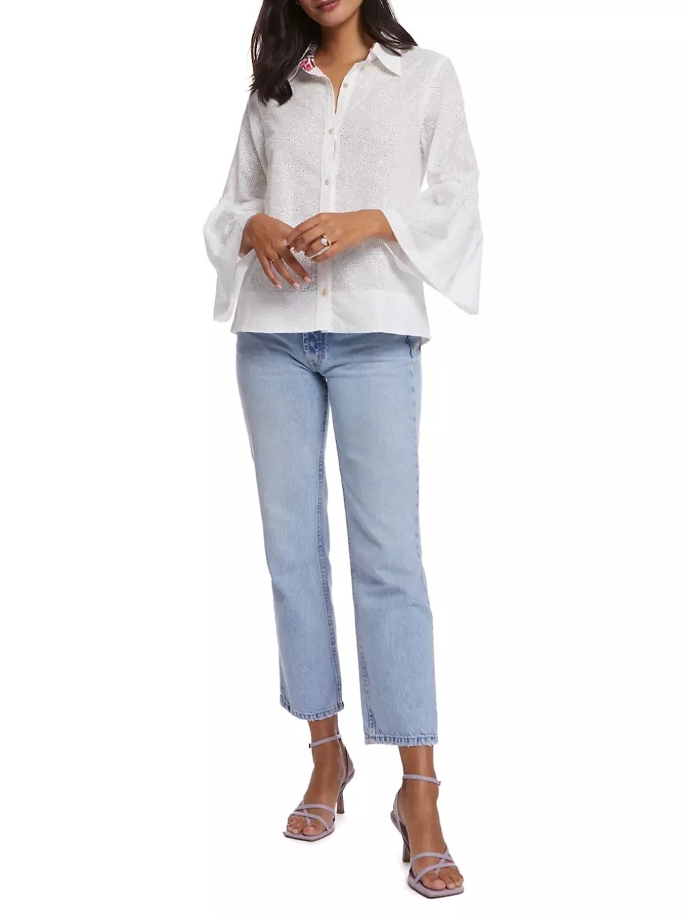 Robert Graham Harper blouse with eyelet embroidery Sz XS